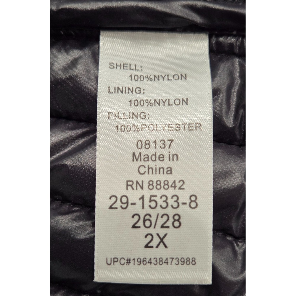 Woman Within Packable Black Puffer Jacket 2XL Plus Hooded Lightweight 29-1533-8 - Picture 6 of 9